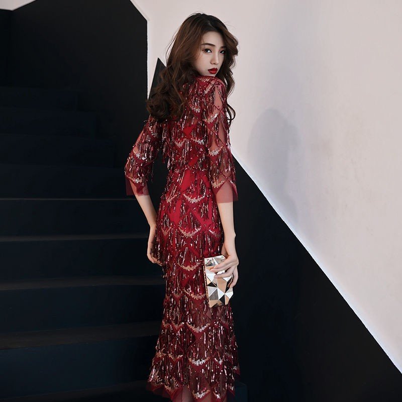 マーメイドライン パーティードレス レディース イブニングドレス スパンコール ロングドレス 二次会