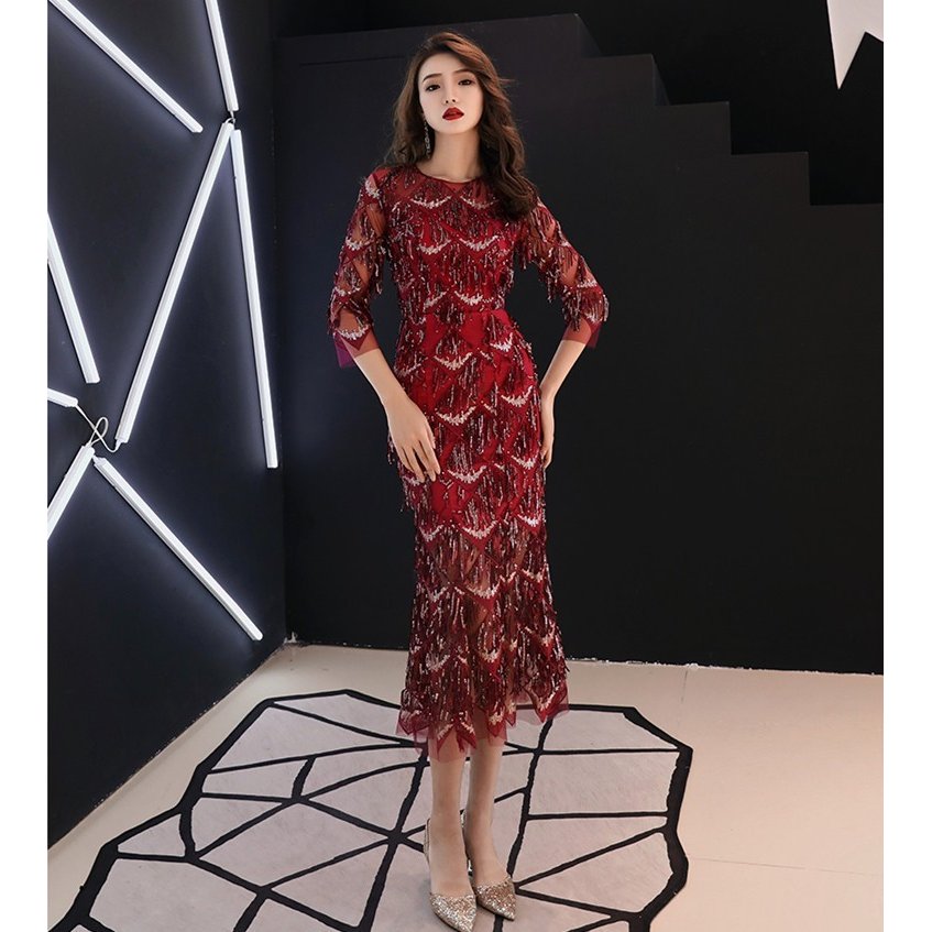 マーメイドライン パーティードレス レディース イブニングドレス スパンコール ロングドレス 二次会