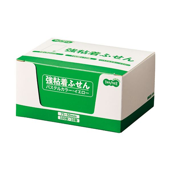 TANOSEE強粘着ふせん 75x50mm パステルカラー/イエロー 1セット（30冊：10冊x3パック）