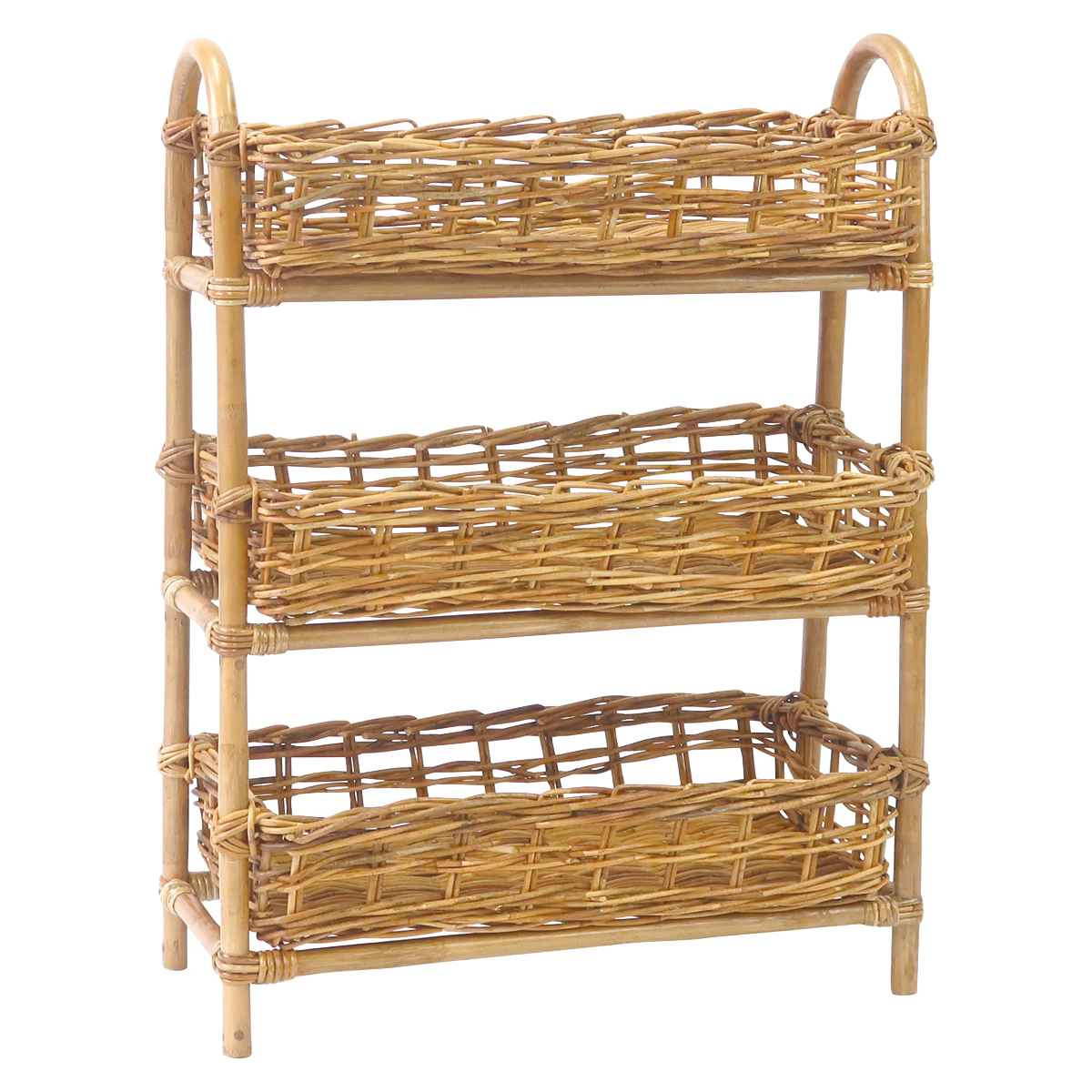 AROROG レクト３段バスケット ランドリーバスケット 高さ78cm ラタン アラログ 籐 ランドリー バスケット 3段 カゴ ラタン家具 ラック 収納 棚 リビング収納 洗面所 コンパクト