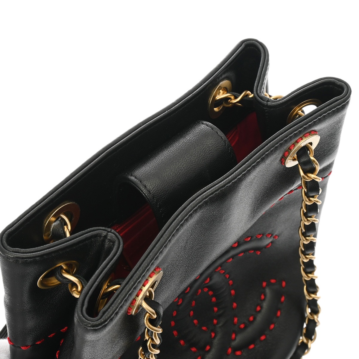 ココマーク 巾着ショルダーバッグ 黒 レディース レザー ショルダーバッグ Aランク 中古 銀蔵