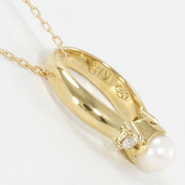 K18 18金 YG イエローゴールド ネックレス パール(真珠) ダイヤ ジュエリー 中古