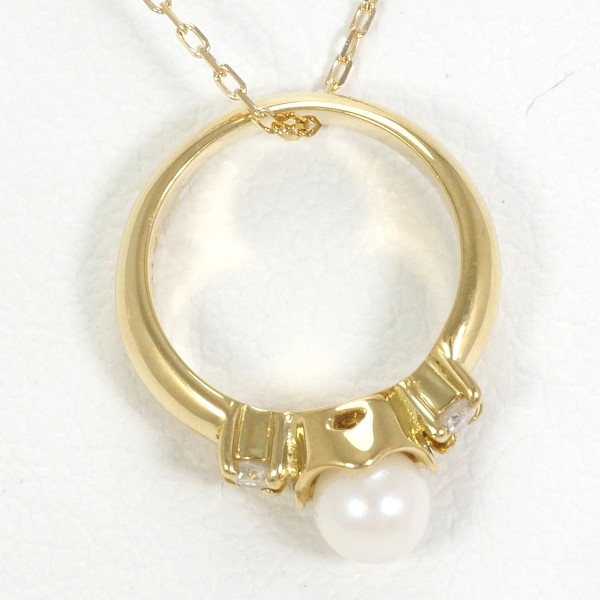 K18 18金 YG イエローゴールド ネックレス パール(真珠) ダイヤ ジュエリー 中古