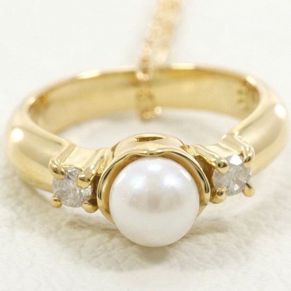 K18 18金 YG イエローゴールド ネックレス パール(真珠) ダイヤ ジュエリー 中古