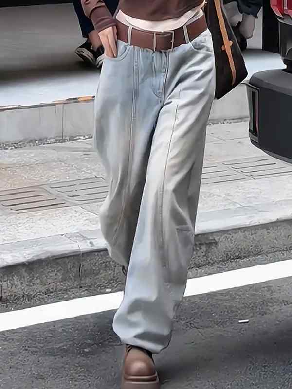 ハイウエスト ウォッシュ ストレート ワイド レッグ ジーンズ スリム パンツ ハイウエスト ウォッシュ ストレート ワイド レッグ ジーンズ スリム パンツ