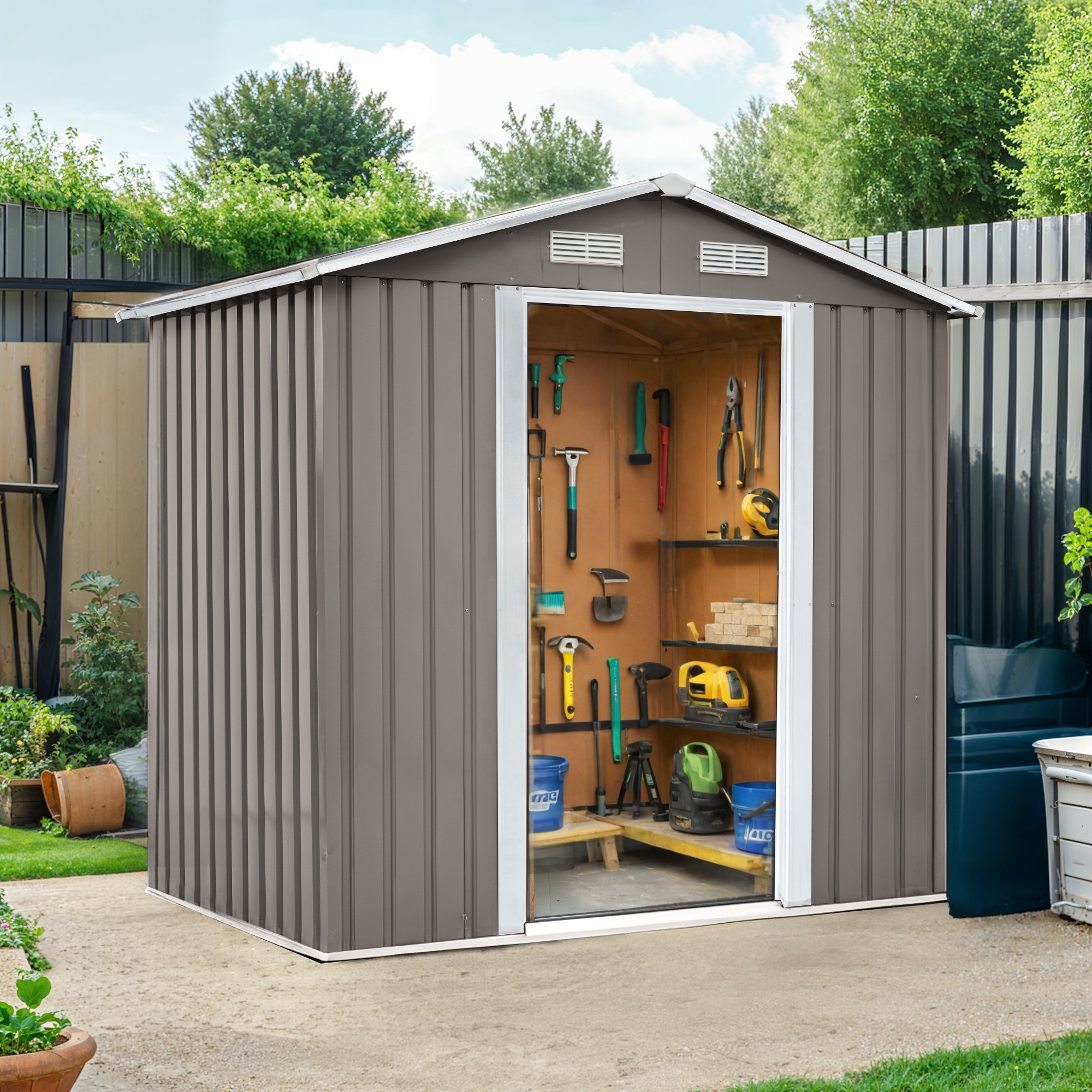 1856【可動棚付き】物置 屋外 スチール 倉庫 戸外収納庫 幅184*奥行き132*高196cm 可動棚付き 物置き おしゃれ 大型 収納庫 屋外物置 防さび ベランダ 防水 ドア 引戸 スチール物 1856【可動棚付き】物置 屋外 スチール 倉庫 戸外収納庫 幅184*奥行き132*高196cm 可動棚付き 物置き おしゃれ 大型 収納庫 屋外物置 防さび ベランダ 防水 ドア 引戸 スチール物