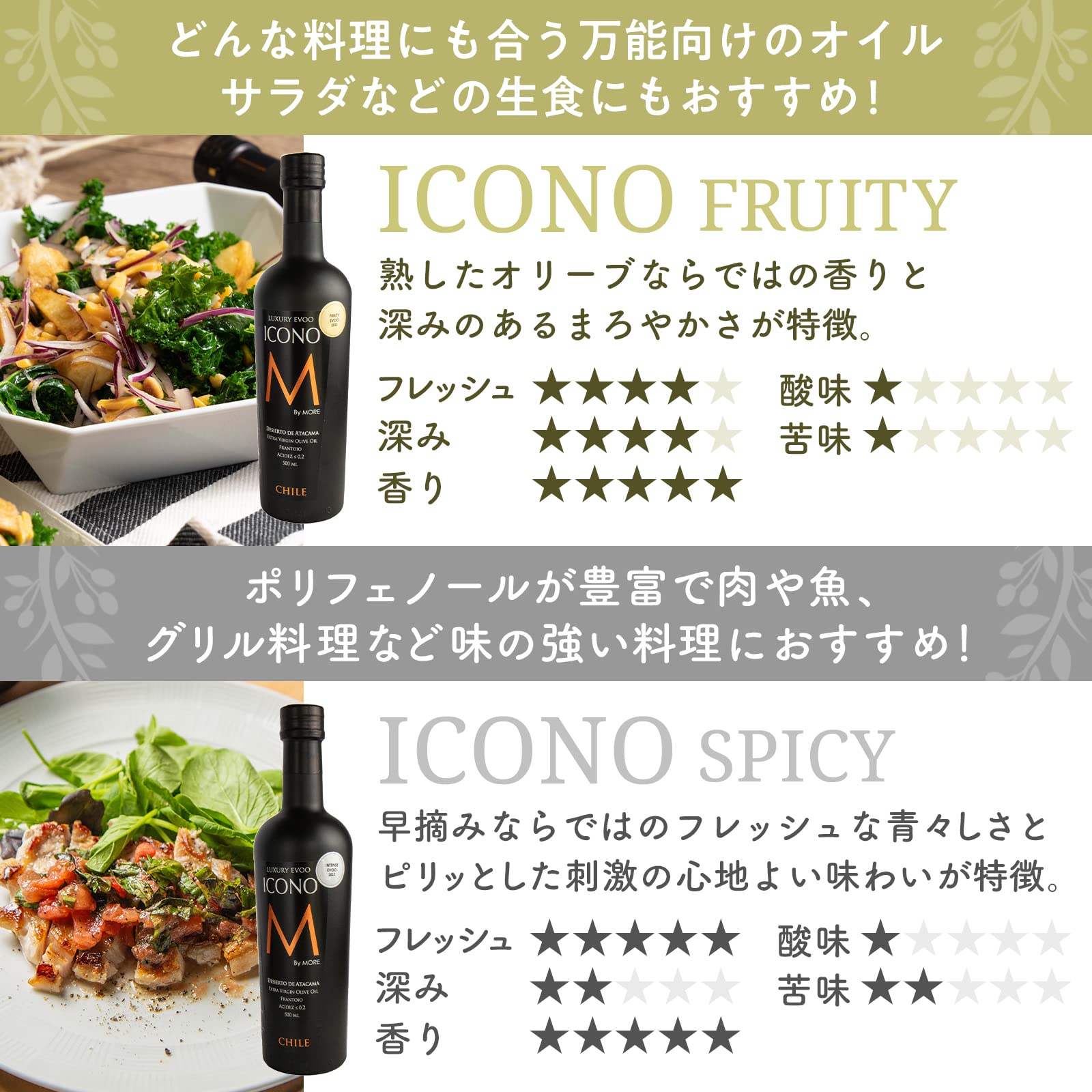 FRUITY エキストラバージン オリーブオイル ICONO(アイコノ) 500ml by MORE Chile speedesgroup.com