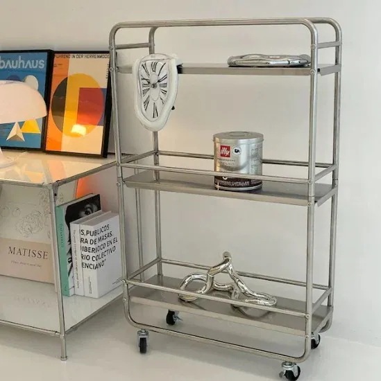韓国インテリア Mサイズ Lサイズ ローラー ワゴン ラック 棚 トロリー 移動式 ローラー付き 収納棚 ステンレス リビング ダイニング キッチン カー