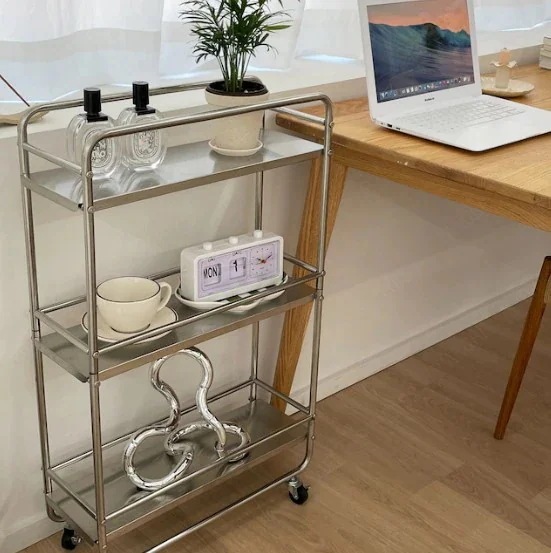 韓国インテリア Mサイズ Lサイズ ローラー ワゴン ラック 棚 トロリー 移動式 ローラー付き 収納棚 ステンレス リビング ダイニング キッチン カー