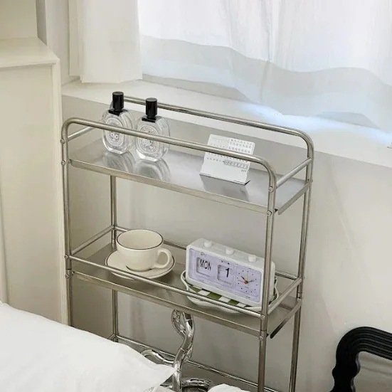 韓国インテリア Mサイズ Lサイズ ローラー ワゴン ラック 棚 トロリー 移動式 ローラー付き 収納棚 ステンレス リビング ダイニング キッチン カー