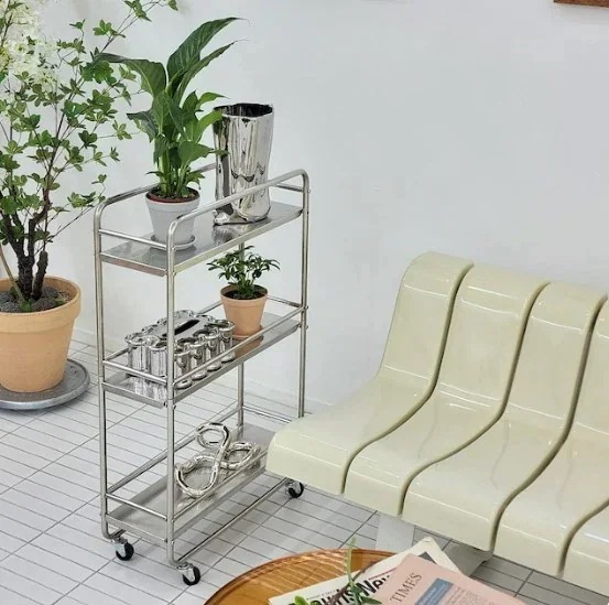 韓国インテリア Mサイズ Lサイズ ローラー ワゴン ラック 棚 トロリー 移動式 ローラー付き 収納棚 ステンレス リビング ダイニング キッチン カー