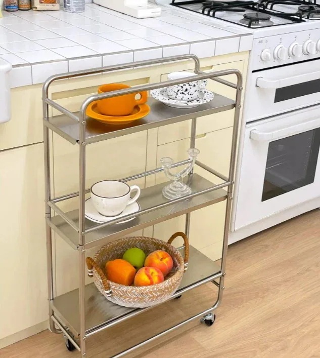 韓国インテリア Mサイズ Lサイズ ローラー ワゴン ラック 棚 トロリー 移動式 ローラー付き 収納棚 ステンレス リビング ダイニング キッチン カー