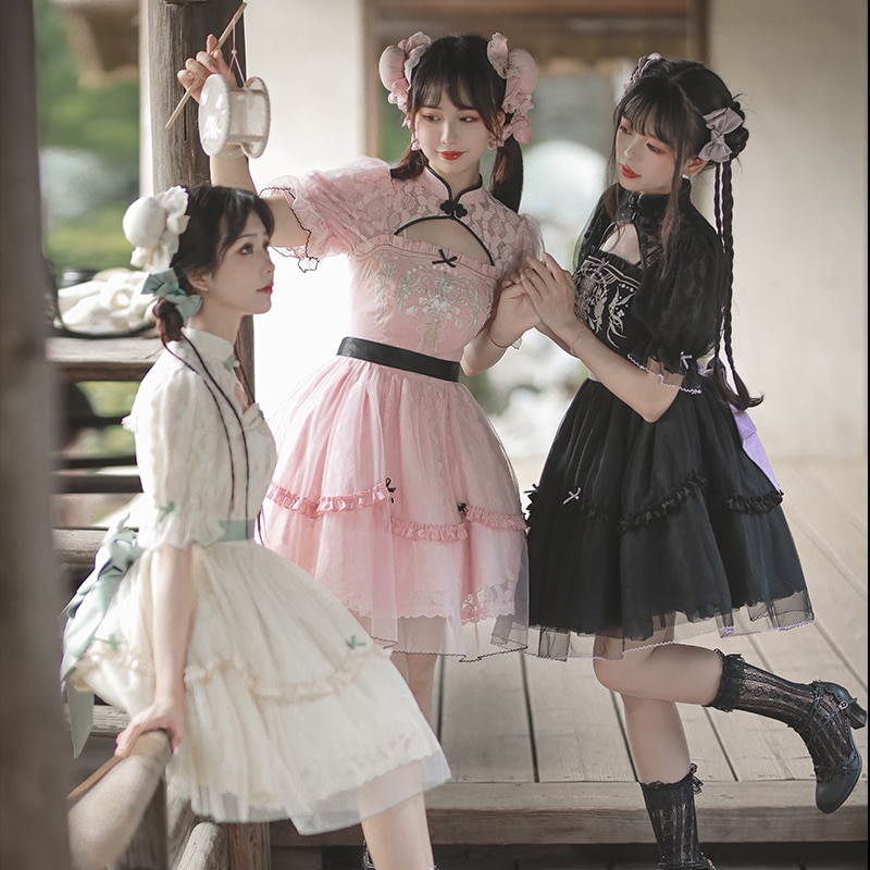 ゴスロリ ボウタイ 文化祭 刺繍 jsk コスチューム ロリータワンピース コスプレ チャイナ風ワンピース カップ付きワンピース レースロリータドレス 中華ロリータ スーツ ハロウィン 2025年新
