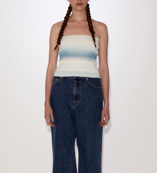[韓国の人気商品] RR GRADATION BANDEAU KNIT TOP SKYBLUE