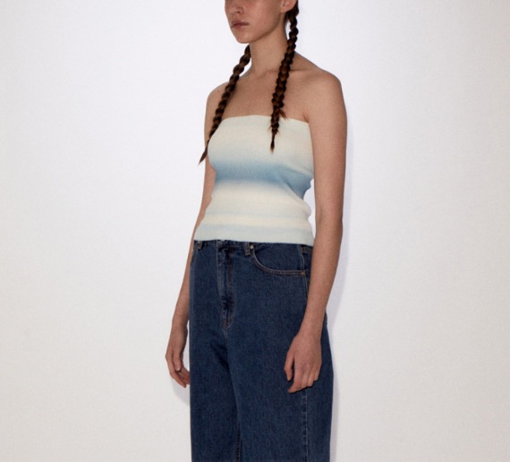[韓国の人気商品] RR GRADATION BANDEAU KNIT TOP SKYBLUE