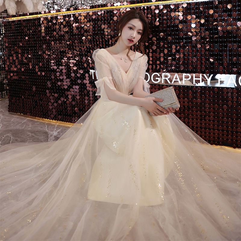 シャンパン色イブニングドレス女2025長優雅な雰囲気で腰を収めて痩せて見える学生卒業パーティードレス シャンパン色イブニングドレス女2025長優雅な雰囲気で腰を収めて痩せて見える学生卒業パーティードレス