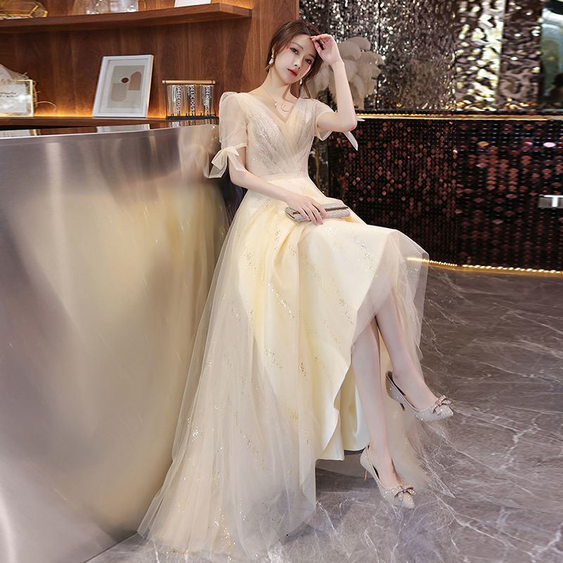 シャンパン色イブニングドレス女2025長優雅な雰囲気で腰を収めて痩せて見える学生卒業パーティードレス シャンパン色イブニングドレス女2025長優雅な雰囲気で腰を収めて痩せて見える学生卒業パーティードレス