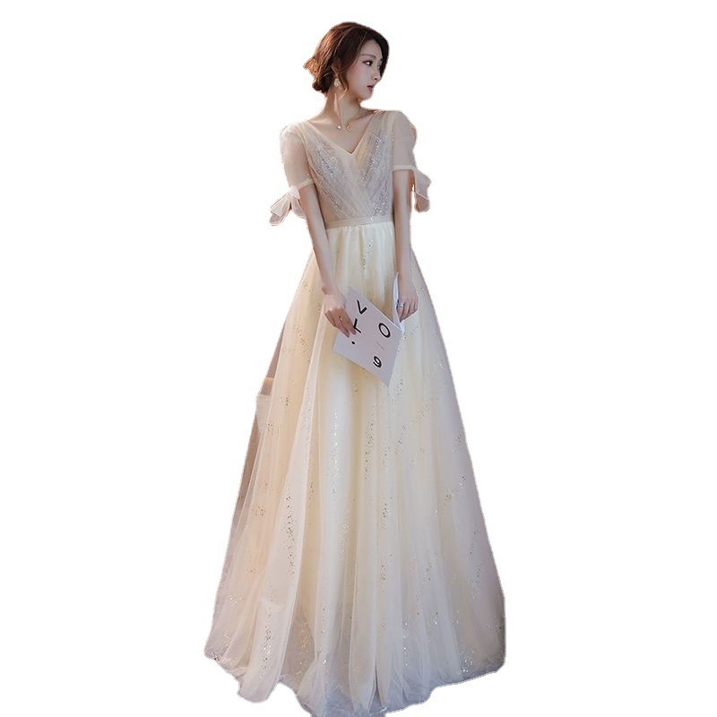 シャンパン色イブニングドレス女2025長優雅な雰囲気で腰を収めて痩せて見える学生卒業パーティードレス シャンパン色イブニングドレス女2025長優雅な雰囲気で腰を収めて痩せて見える学生卒業パーティードレス