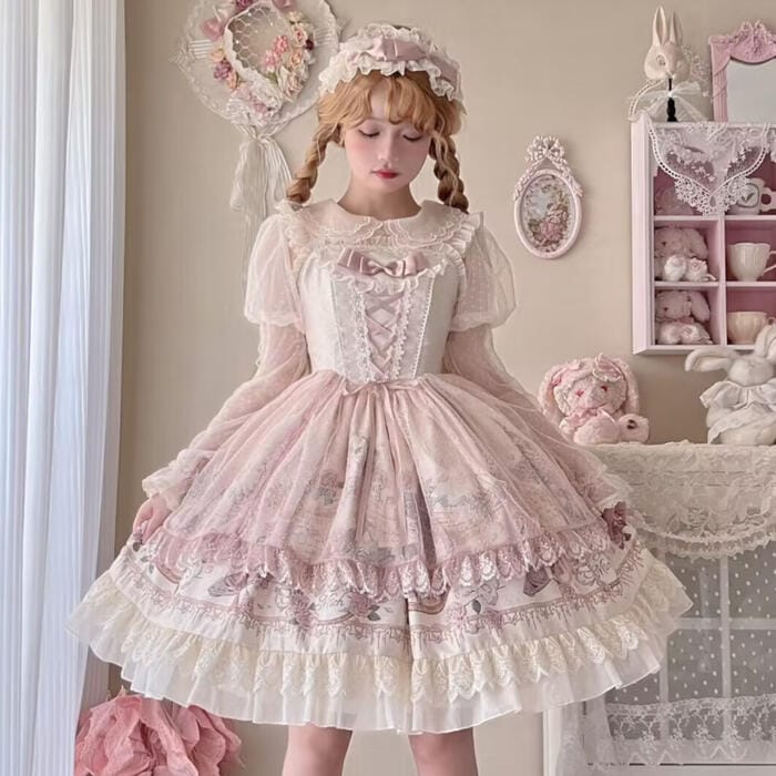 ロリータ クラロリ 甘ロリ 薔薇 プリント ジャンパースカート ゴスロリ