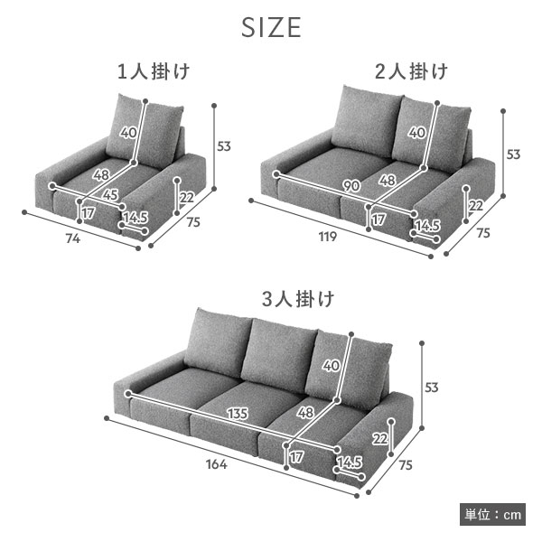 ローソファ フロアソファ 1人掛け グレー 幅74cm 1P シンプル 組立品 ローソファ フロアソファ 1人掛け グレー 幅74cm 1P シンプル 組立品