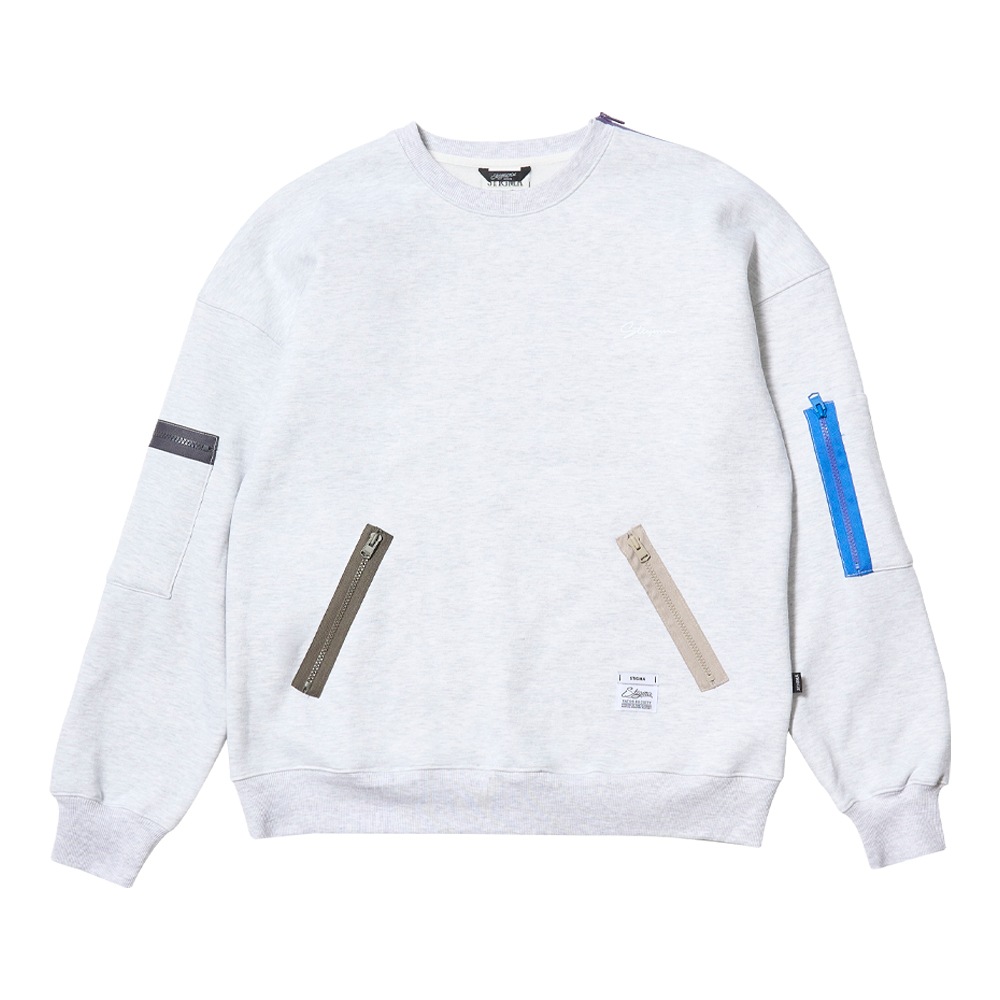 ZIPPER OVERSIZED CREWNECK WHITE MELANGE ZIPPER OVERSIZED CREWNECK WHITE MELANGE