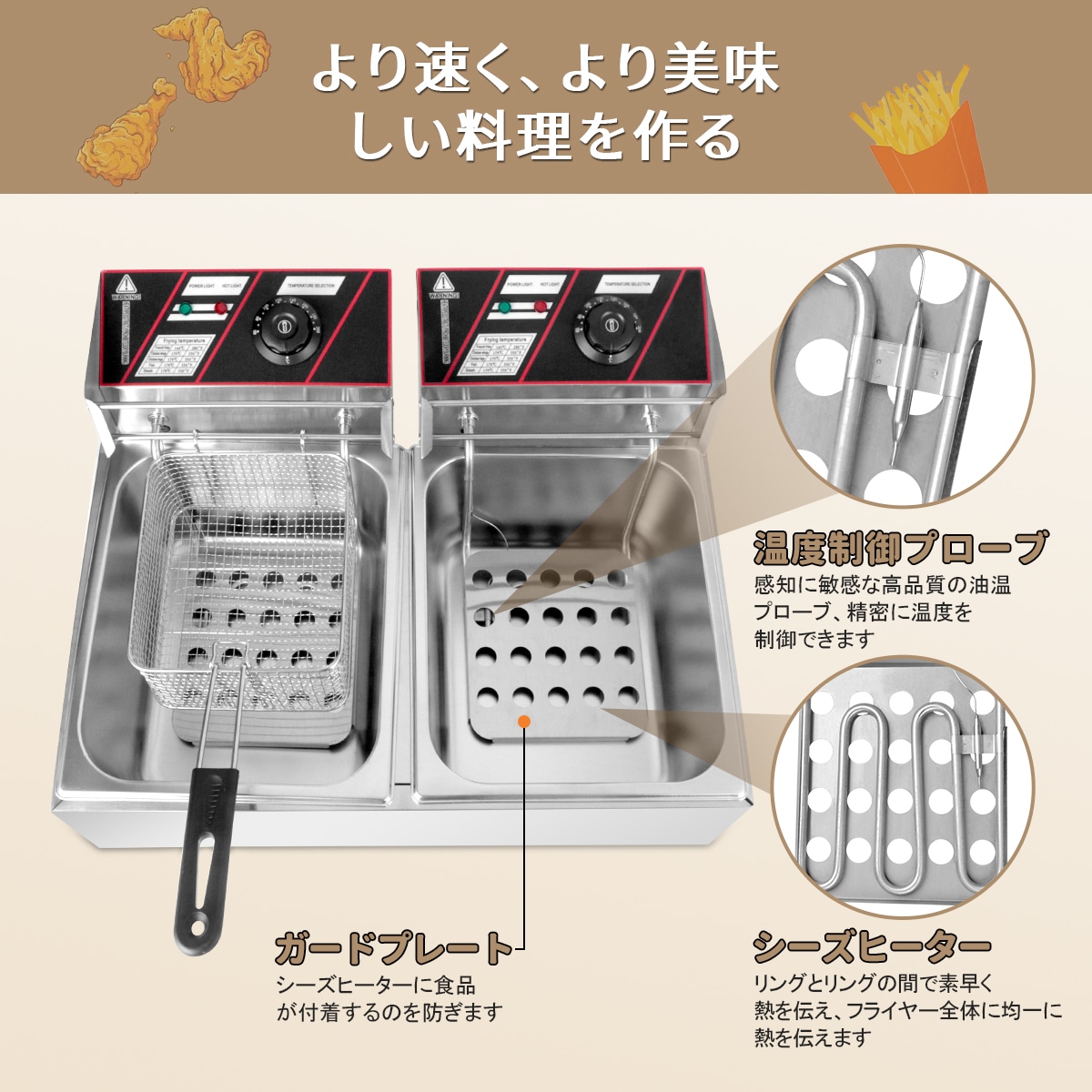 Qoo10] 電気フライヤー 業務用 二槽式 12L