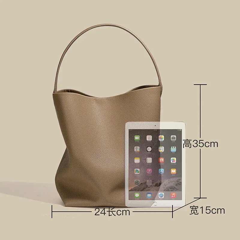 ソフト牛革バケツバッグ女性通勤大容量怠惰風シングル肩腋の下バッグ真皮女性バッグ工場卸売り ソフト牛革バケツバッグ女性通勤大容量怠惰風シングル肩腋の下バッグ真皮女性バッグ工場卸売り