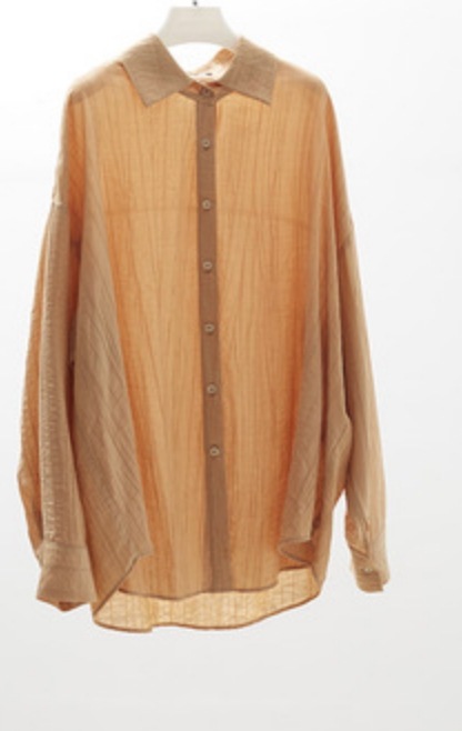 トップス デート かわいい 大人可愛い きれいめ シンプル カジュアル 大人 上品 おしゃれ お洒落 シアー 長袖　襟付き　シャツ 羽織 春夏 アプリコット　カーキ ピンク 韓国 透け感 休日 コーデ