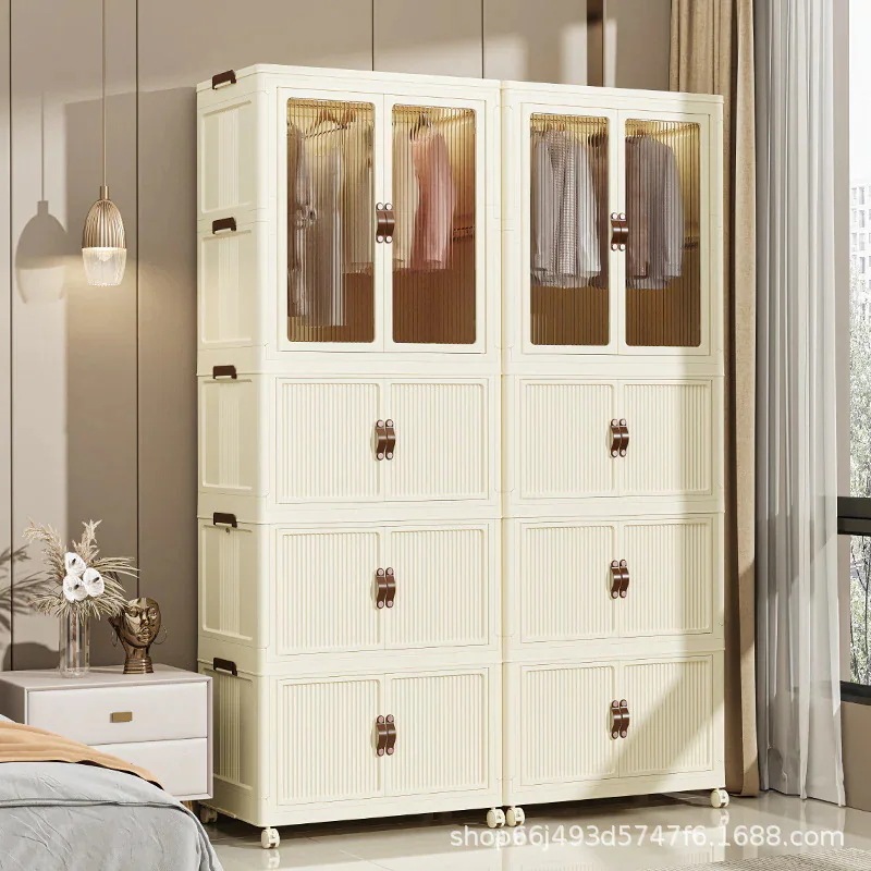 高見えする収納キャビネット寝室リビング子供用ワードローブシンプルな折りたたみ家庭用衣類収納およびハンガー付き整理キャビネット 高見えする収納キャビネット寝室リビング子供用ワードローブシンプルな折りたたみ家庭用衣類収納およびハンガー付き整理キャビネット