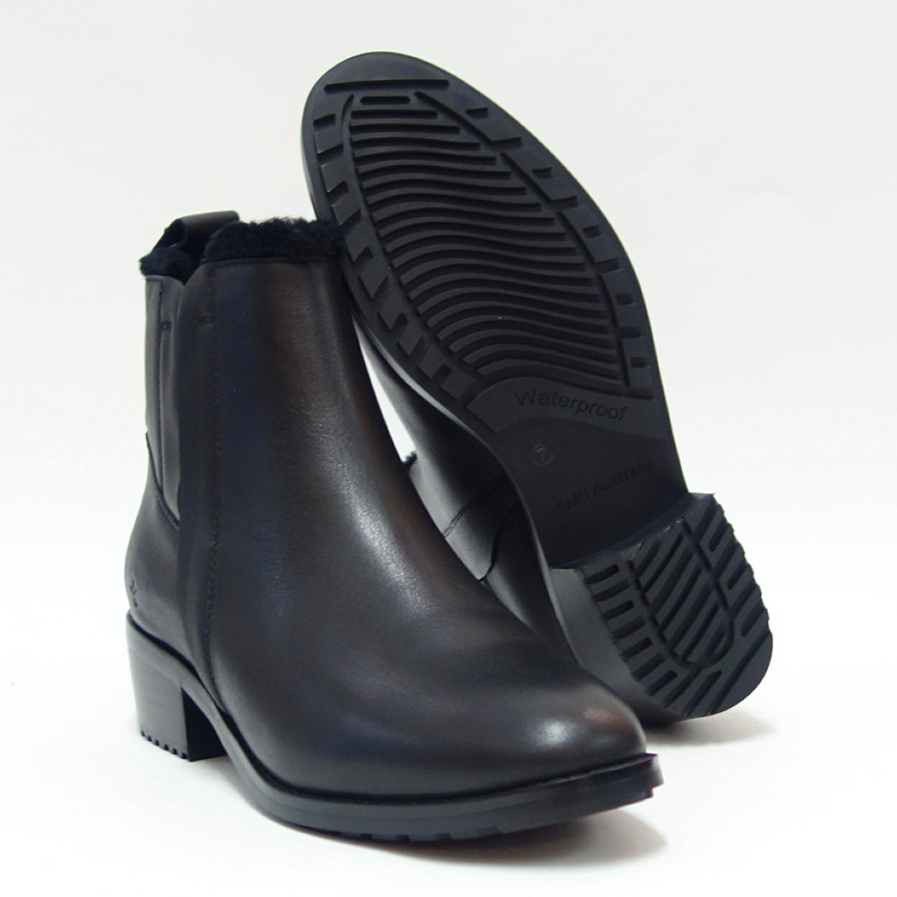 W 13007 LAURENCE ローレンス（レディース） ：ブラック スムースレザー ウォータープルーフ サイドゴア 「靴」