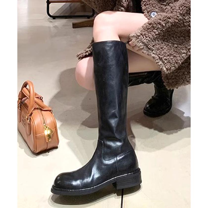 ロングブーツ レザー風 ファスナー ジップ ZIP ウォッシュ加工 ブラック / ウォッシュドレザー風サイドダブルバックルショートブーツ ロングブーツ レザー風 ファスナー ジップ ZIP ウォッシュ加工 ブラック / ウォッシュドレザー風サイドダブルバックルショートブーツ