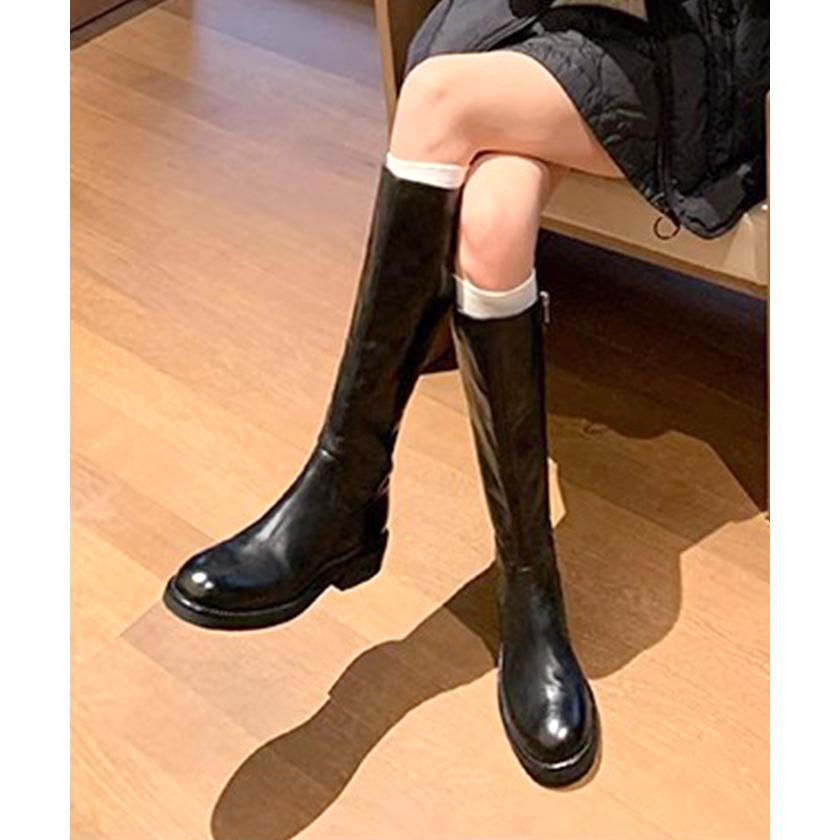 ロングブーツ レザー風 ファスナー ジップ ZIP ウォッシュ加工 ブラック / ウォッシュドレザー風サイドダブルバックルショートブーツ ロングブーツ レザー風 ファスナー ジップ ZIP ウォッシュ加工 ブラック / ウォッシュドレザー風サイドダブルバックルショートブーツ