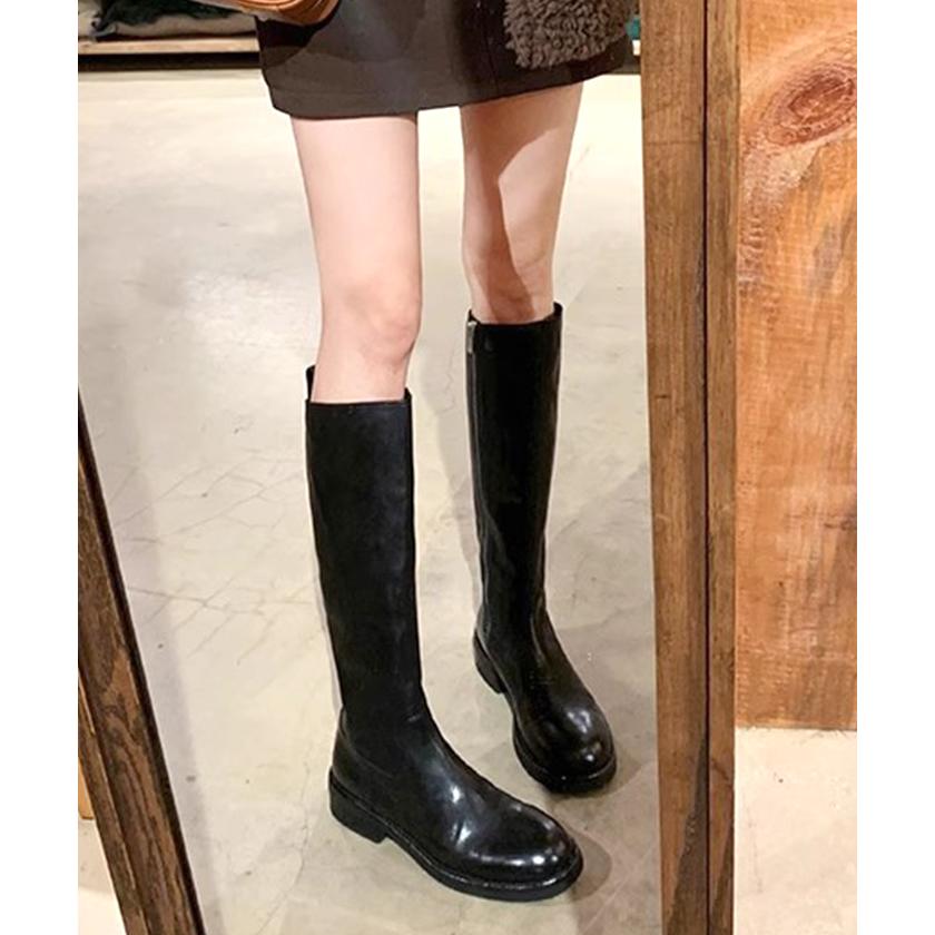 ロングブーツ レザー風 ファスナー ジップ ZIP ウォッシュ加工 ブラック / ウォッシュドレザー風サイドダブルバックルショートブーツ ロングブーツ レザー風 ファスナー ジップ ZIP ウォッシュ加工 ブラック / ウォッシュドレザー風サイドダブルバックルショートブーツ