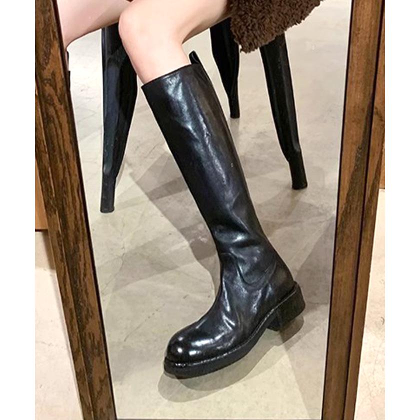 ロングブーツ レザー風 ファスナー ジップ ZIP ウォッシュ加工 ブラック / ウォッシュドレザー風サイドダブルバックルショートブーツ ロングブーツ レザー風 ファスナー ジップ ZIP ウォッシュ加工 ブラック / ウォッシュドレザー風サイドダブルバックルショートブーツ