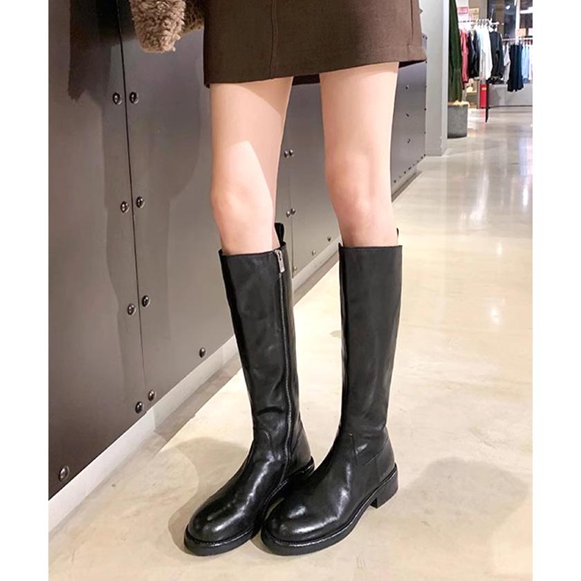 ロングブーツ レザー風 ファスナー ジップ ZIP ウォッシュ加工 ブラック / ウォッシュドレザー風サイドダブルバックルショートブーツ ロングブーツ レザー風 ファスナー ジップ ZIP ウォッシュ加工 ブラック / ウォッシュドレザー風サイドダブルバックルショートブーツ