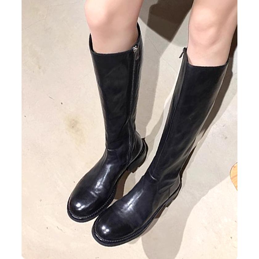 ロングブーツ レザー風 ファスナー ジップ ZIP ウォッシュ加工 ブラック / ウォッシュドレザー風サイドダブルバックルショートブーツ ロングブーツ レザー風 ファスナー ジップ ZIP ウォッシュ加工 ブラック / ウォッシュドレザー風サイドダブルバックルショートブーツ