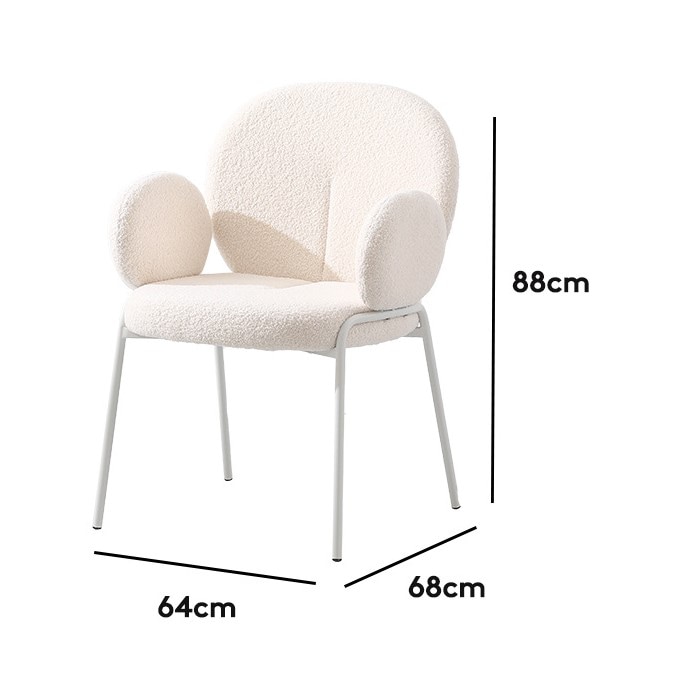 ダイニングチェア もこもこ 肘付き おしゃれ かわいい インテリア 北欧 韓国 リビングチェア ドレッサー チェア 食卓 椅子 白 ホワイト