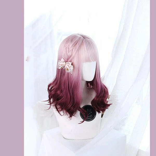 ウィッグ フルウィッグ ミディアム 女性 レディース ゆめかわ ロリータ ハロウィン ふんわり 前髪あり かつら コスプレ 可愛い 耐熱ウィッグ コスチューム 仮装 大人用 グラデーション 文化祭 イ