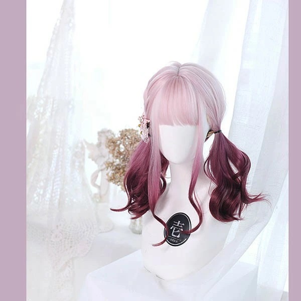 ウィッグ フルウィッグ ミディアム 女性 レディース ゆめかわ ロリータ ハロウィン ふんわり 前髪あり かつら コスプレ 可愛い 耐熱ウィッグ コスチューム 仮装 大人用 グラデーション 文化祭 イ