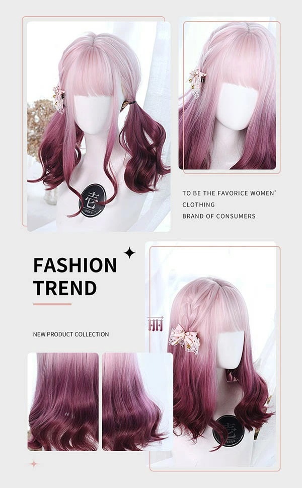 ウィッグ フルウィッグ ミディアム 女性 レディース ゆめかわ ロリータ ハロウィン ふんわり 前髪あり かつら コスプレ 可愛い 耐熱ウィッグ コスチューム 仮装 大人用 グラデーション 文化祭 イ