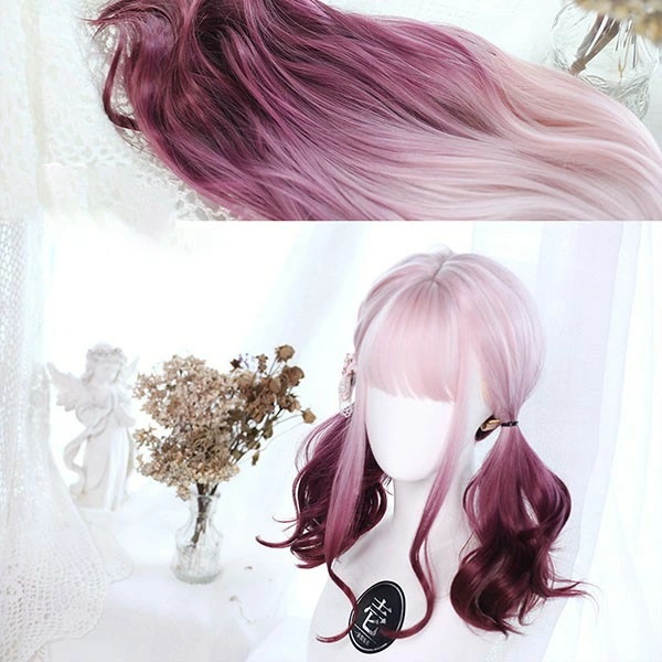 ウィッグ フルウィッグ ミディアム 女性 レディース ゆめかわ ロリータ ハロウィン ふんわり 前髪あり かつら コスプレ 可愛い 耐熱ウィッグ コスチューム 仮装 大人用 グラデーション 文化祭 イ