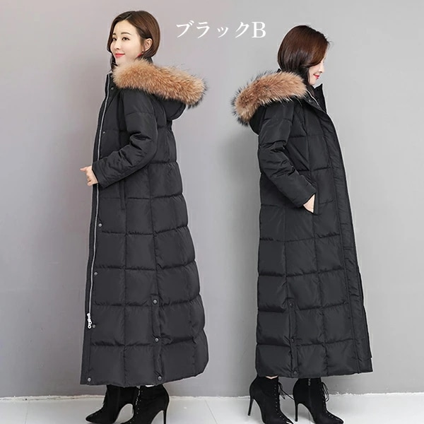 ファー Aライン 帽子付き ダウンコート ベンチコート 超ロング レディ レディース ダウンジャケット フード 撥水 ファー付き 着痩せ 大きいサイズ 黒 ベンチブラック 厚手 冬服 防寒着 おしゃれ