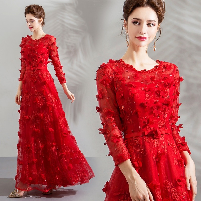 韓国ファッション 二次会 結婚式 パーティードレス 赤い花びらの長袖ウエディングドレス ウエディングドレス シンプルワンワードショルダー花嫁ウエディングドレスディナーパーティーパーティードレス演奏会 韓国ファッション 二次会 結婚式 パーティードレス 赤い花びらの長袖ウエディングドレス ウエディングドレス シンプルワンワードショルダー花嫁ウエディングドレスディナーパーティーパーティードレス演奏会