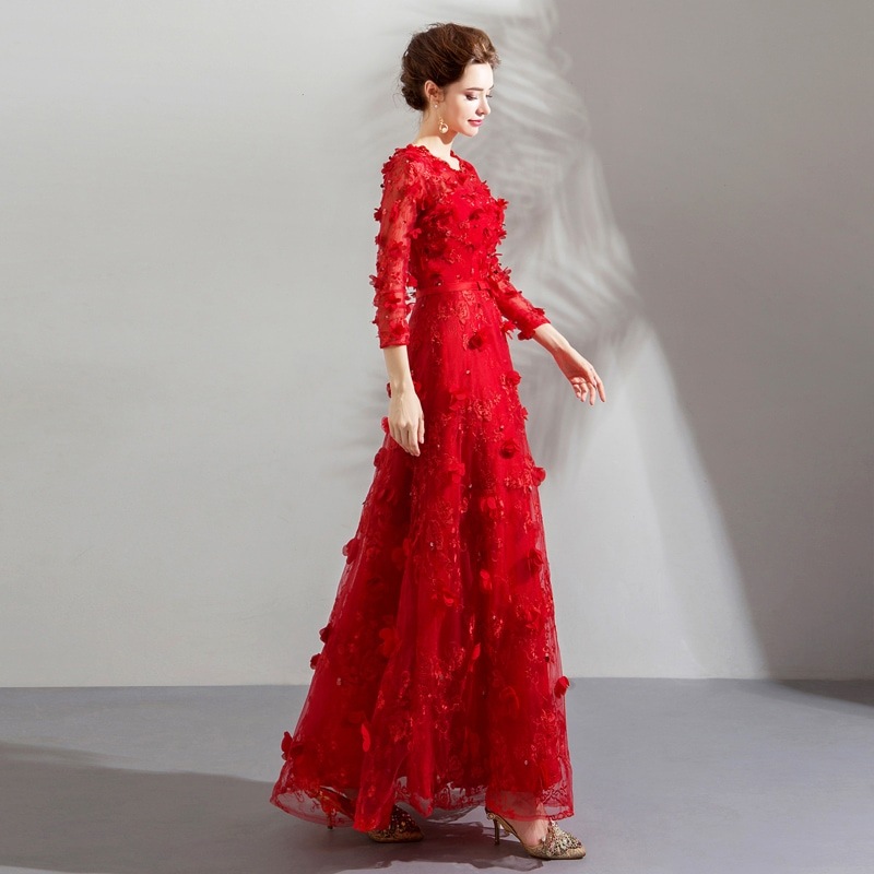 韓国ファッション 二次会 結婚式 パーティードレス 赤い花びらの長袖ウエディングドレス ウエディングドレス シンプルワンワードショルダー花嫁ウエディングドレスディナーパーティーパーティードレス演奏会 韓国ファッション 二次会 結婚式 パーティードレス 赤い花びらの長袖ウエディングドレス ウエディングドレス シンプルワンワードショルダー花嫁ウエディングドレスディナーパーティーパーティードレス演奏会