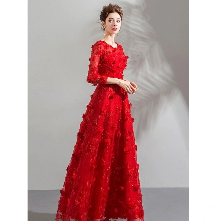 韓国ファッション 二次会 結婚式 パーティードレス 赤い花びらの長袖ウエディングドレス ウエディングドレス シンプルワンワードショルダー花嫁ウエディングドレスディナーパーティーパーティードレス演奏会 韓国ファッション 二次会 結婚式 パーティードレス 赤い花びらの長袖ウエディングドレス ウエディングドレス シンプルワンワードショルダー花嫁ウエディングドレスディナーパーティーパーティードレス演奏会