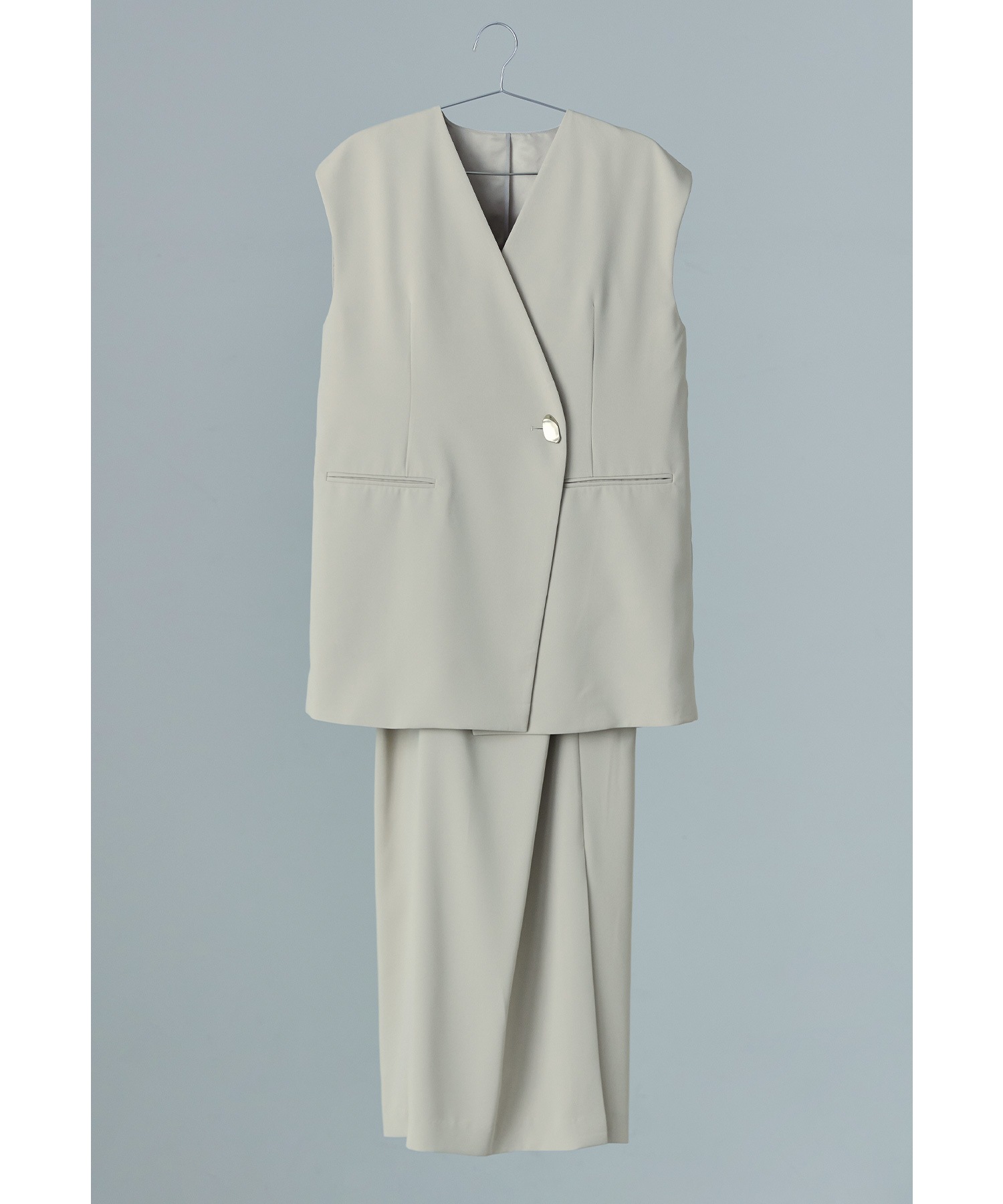 バックシアージレセットアップドレス パーティードレス 結婚式 ベスト キャミワンピース 2点セット レイヤード 羽織 ノースリーブ 無地 ストライプ シンプル お呼ばれ パーティー 二次会 披露宴