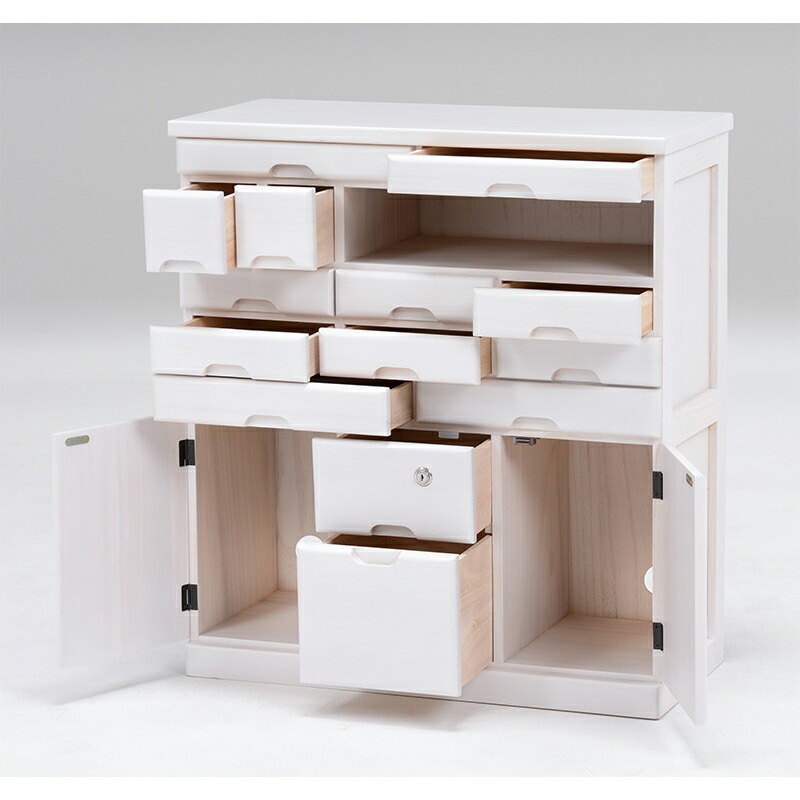 ＦＡＸ台(ウォッシュホワイト)　MFX-6231WS多引き出しのFAX台鍵付きの引出しには重要なものを保管できます