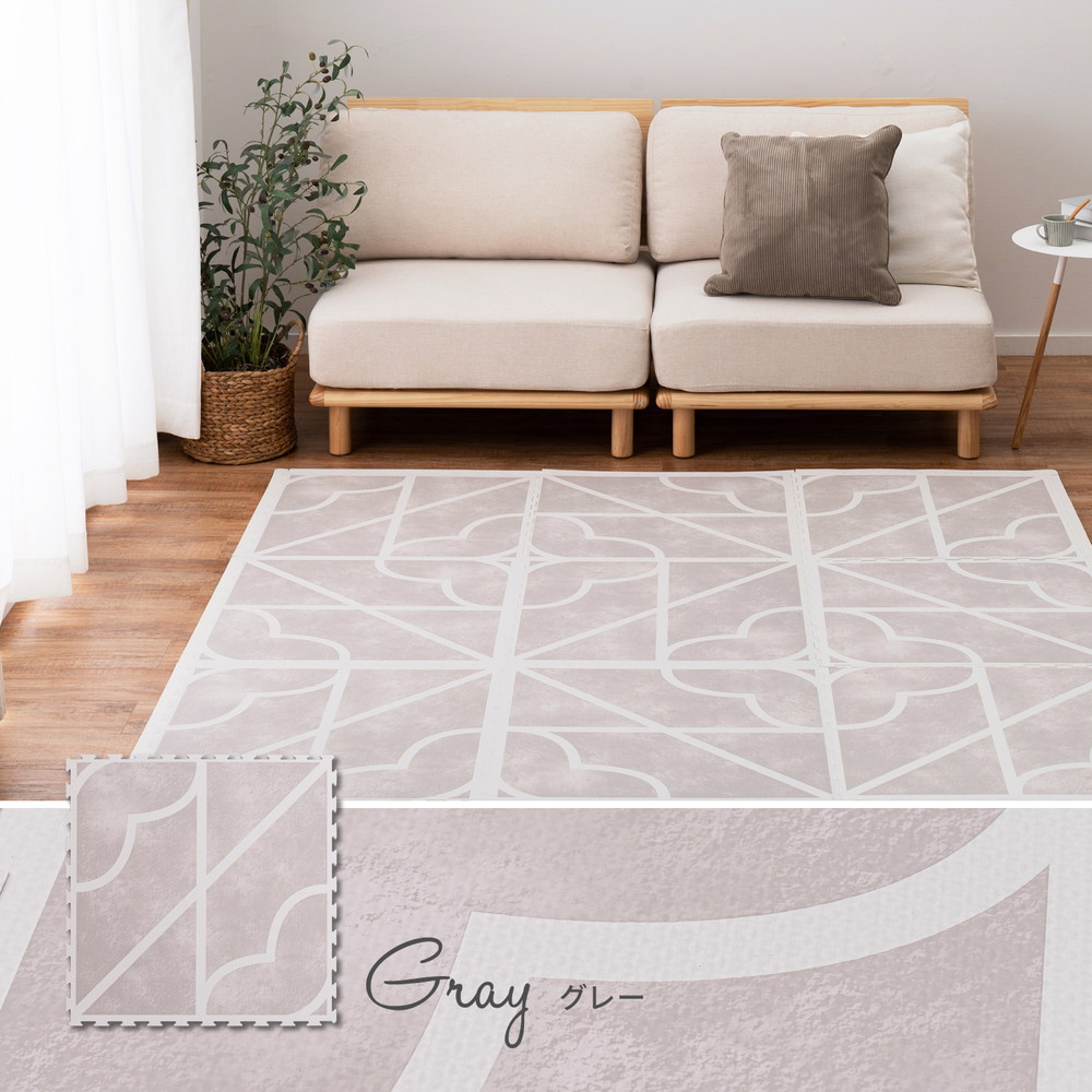 9枚セット 60cm大判レトロデザインのジョイントマット キュロス 防音防水可愛いラグ 約2畳分