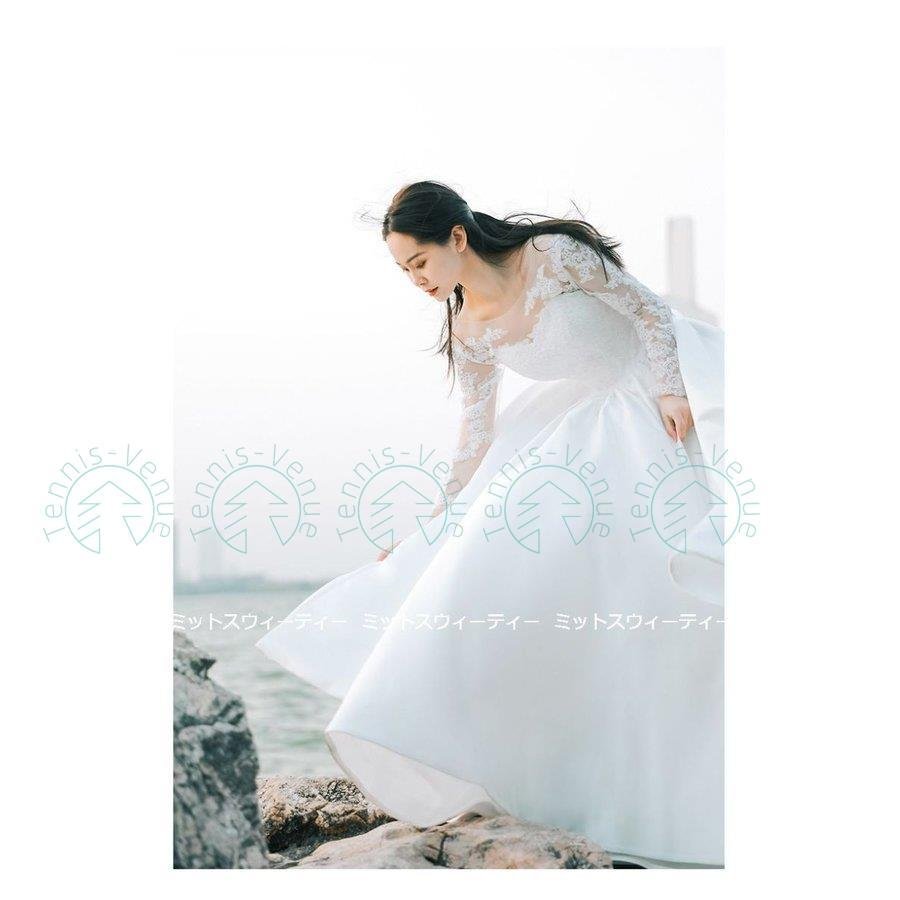 ウェディングドレス Aライン レース サテン 長袖 ウエディングドレス 二次会 花嫁 パーティードレ