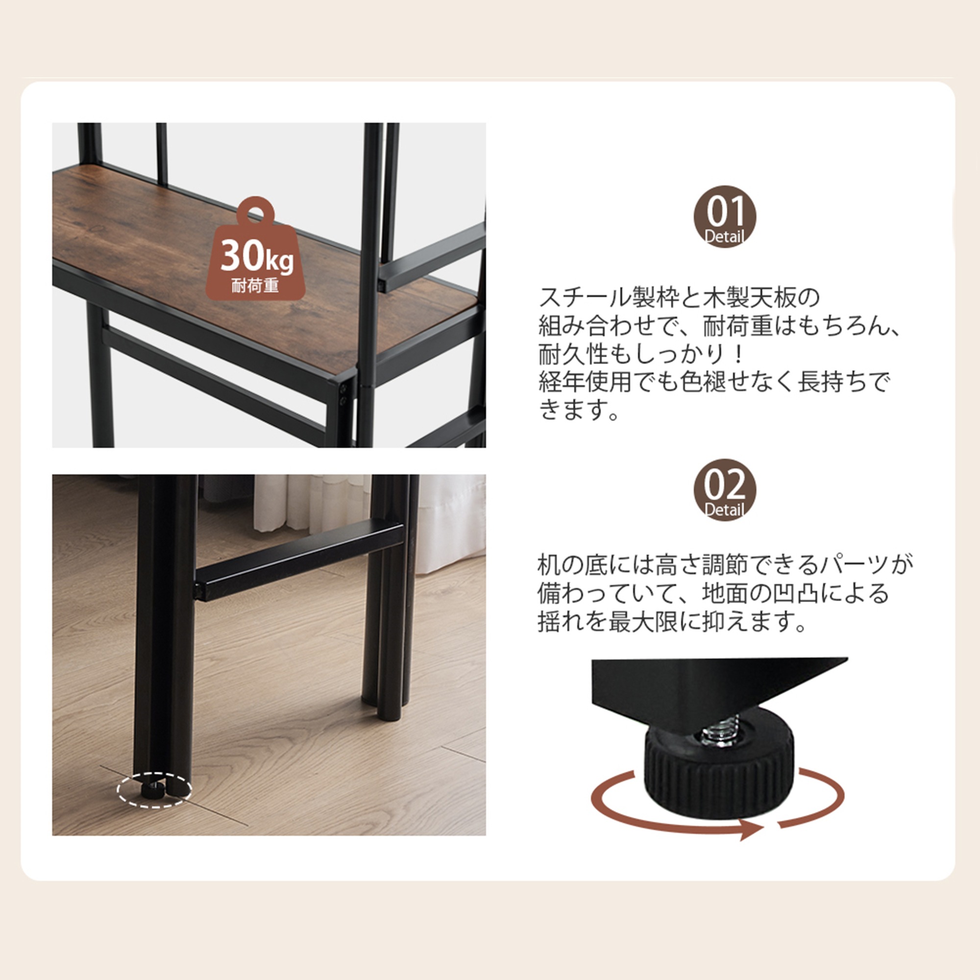 【国内出荷】ロフトベッド パイプベッド シングル ロフトベッド机付き パイプベッド シングル 木 デスク付き コンセント付き 耐荷重150kg 高さ170cm 収納棚 ロフトベッド ハイタイプ はしご